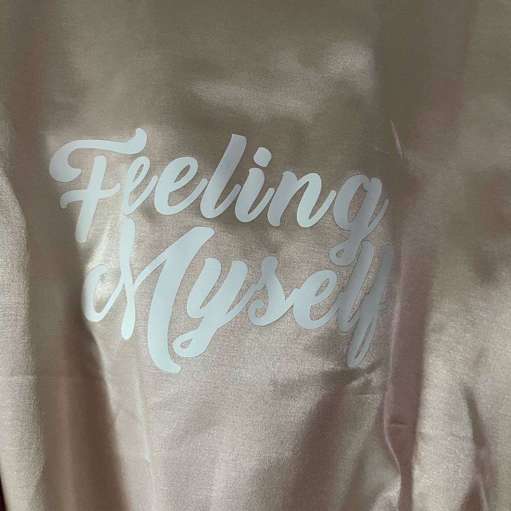 Custom “feeling myself” light Blush Pink Silky Lace Short Robe Bridal bath - Picture 14 of 16